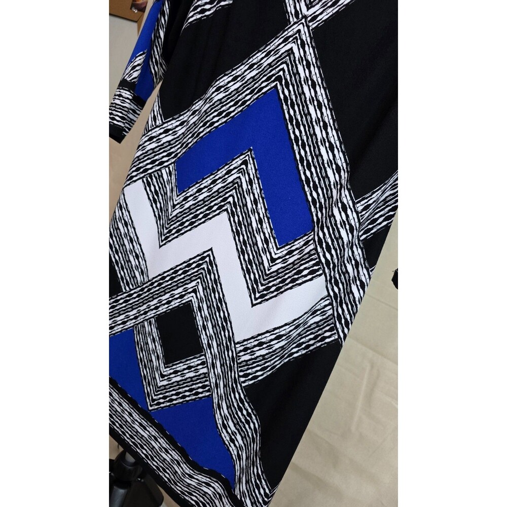 Vince Camuto Geometric Sheath Dress Size 4 Black White & Blue | Boat Neck Lined - Picture 5 of 13